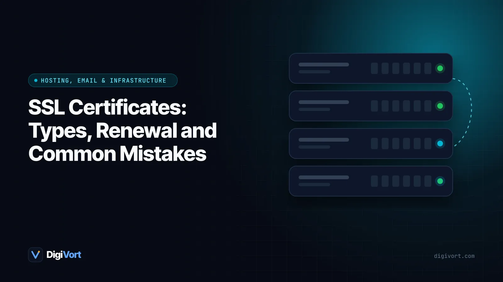 Illustration of a browser address bar with a padlock icon linked to a certificate document and a renewal calendar